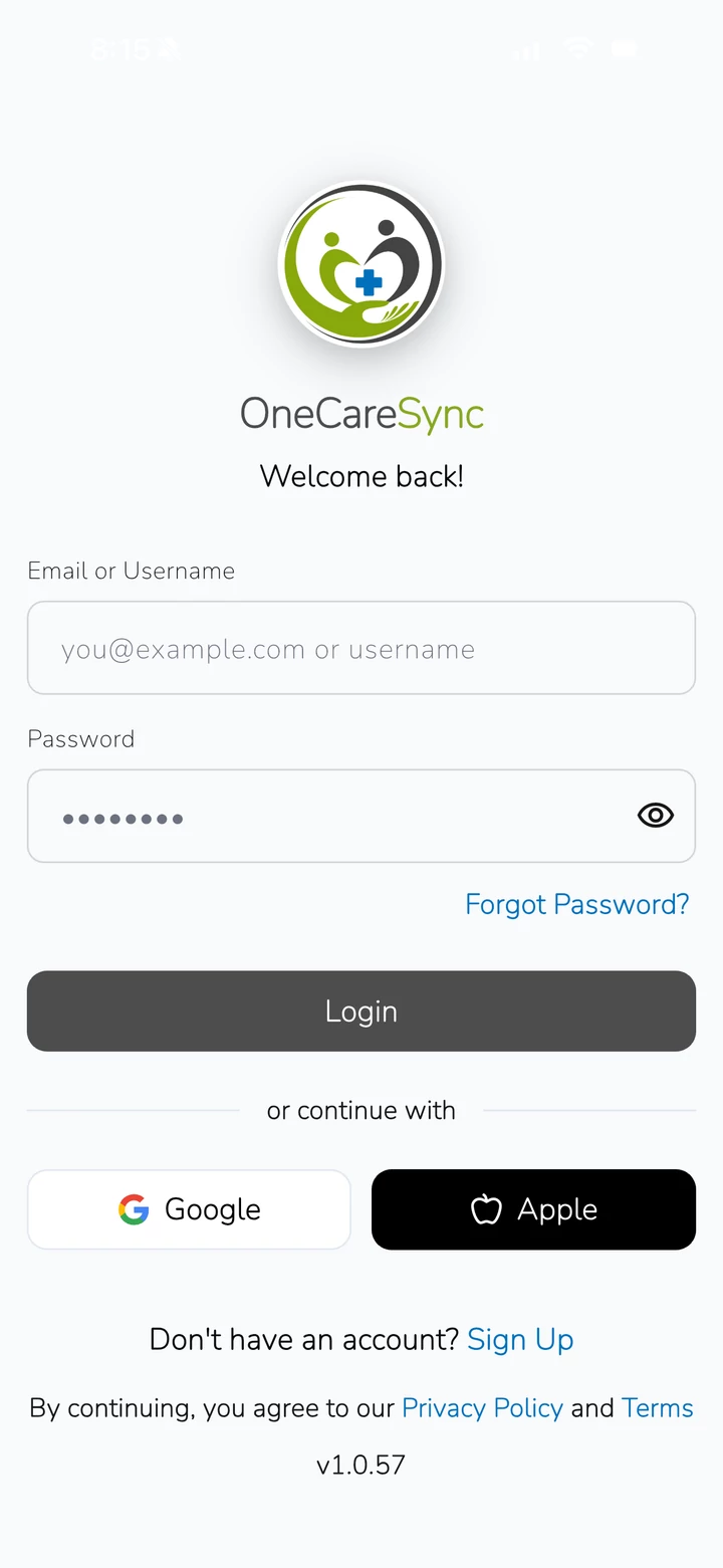 Create OneCareSync account registration screen