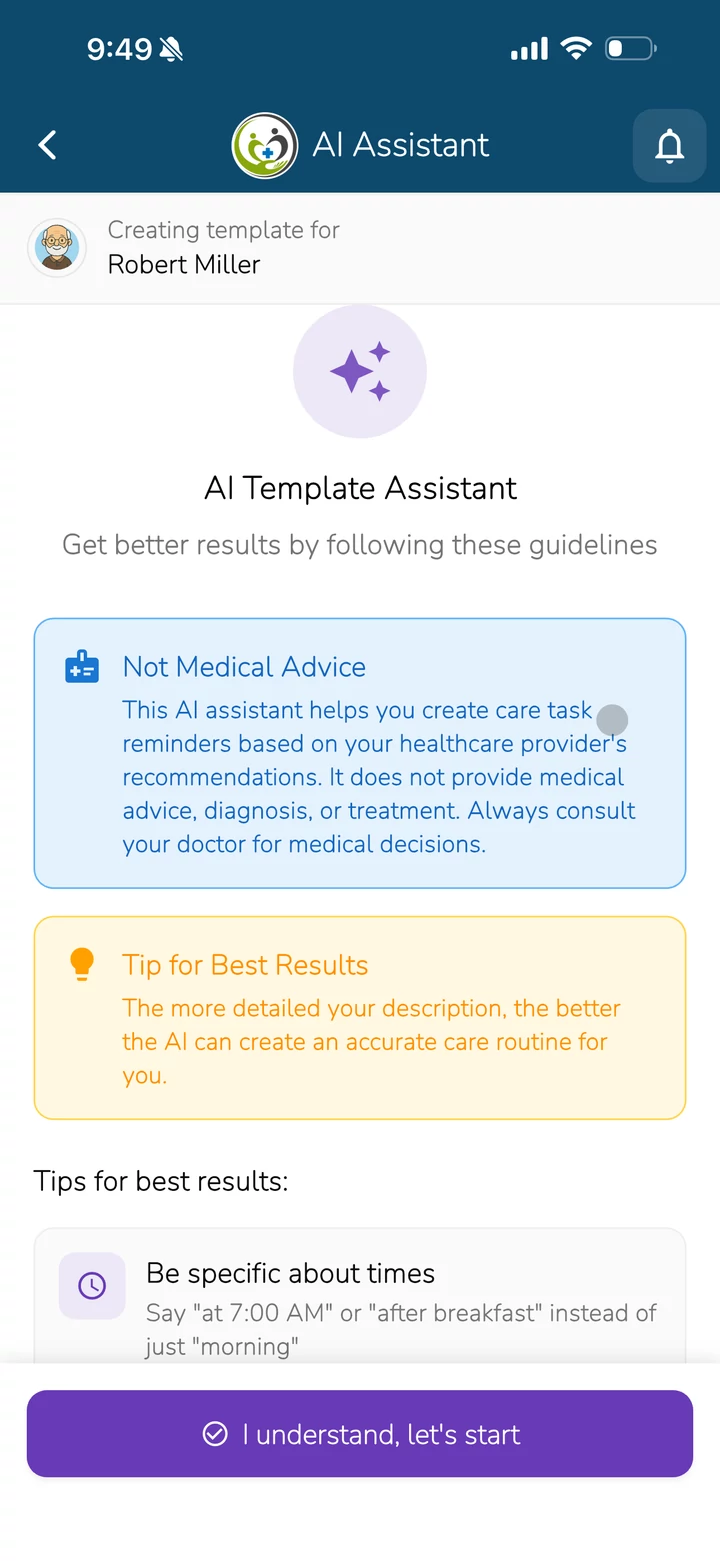 AI-powered care task templates and scheduling