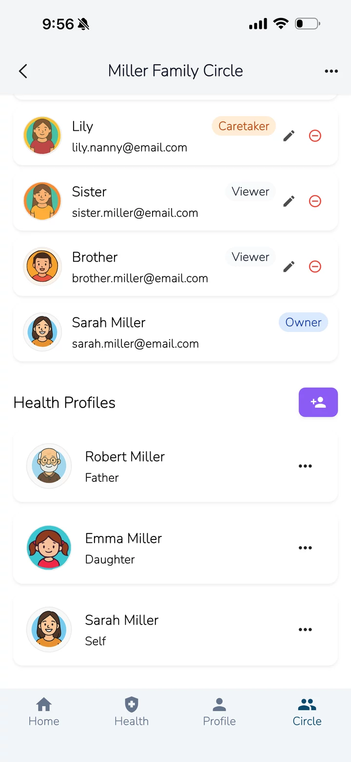 Add family member profiles to care circle
